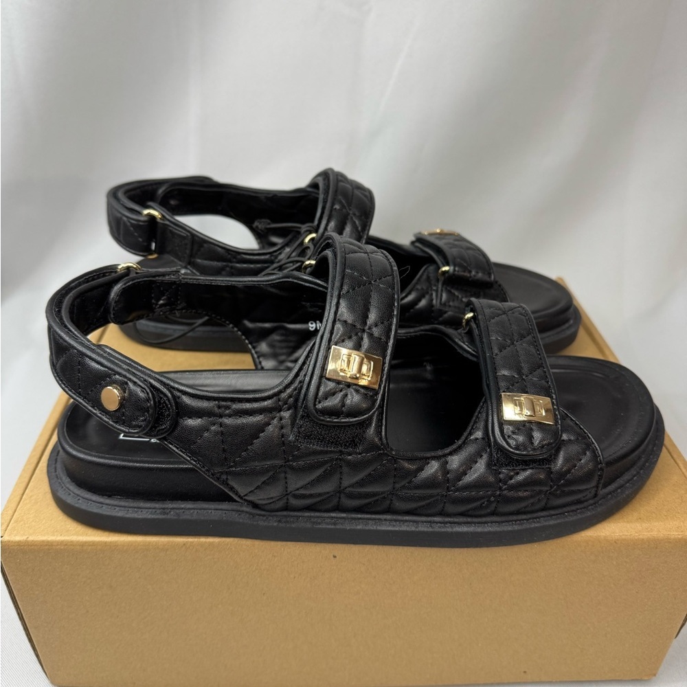 POP Yield Women’s size 9 Adjustable‎ Strap Black Quilted Sandals Molded Footbed - Picture 2 of 8